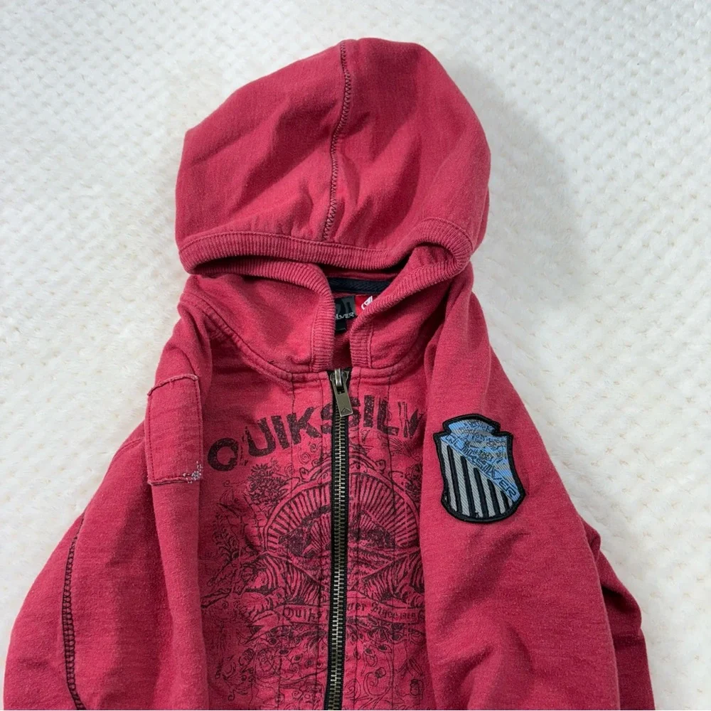 Quiksilver Vintage Y2K Grunge Graphic Full Zip Fleece Jacket Hoodie Youth 3T 00s - Picture 4 of 11